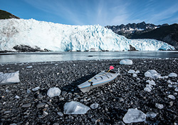 Aialik Glacier with kayak on moraine